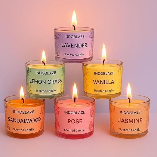 Indoblaze Scented Candles Gift Set, 6 Fragrances, Reusable Acrylic jar, Perfect Aroma Candles Gift Set (6)